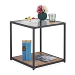 Relaxdays Table Basse carrée, Support d’appoint, en métal et Verre, HxLxP: 50 x 50 x 50 cm, Noir-Nature