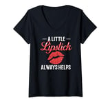 Womens Lipstick Red Beauty Cosmetic Lip Make Up V-Neck T-Shirt