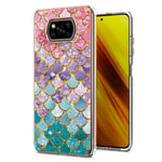 Phone Case for Xiaomi Poco X3 Pro/Poco X3 NFC Plated Mosaic Cover Ultra-Thin Silicone Soft Case All Inclusive Anti-slip and Shockproof Protective Cover for Xiaomi Poco X3 Pro-Colorful Fish Scale