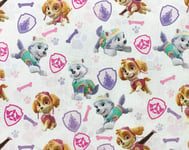 Paw Patrol Girls Badges Children's Fabric - Skye & Everest on White Background 100% Cotton 58" - 147 cm Wide - Craft Fabric by The Metre (89950MSA)