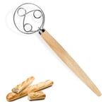 Danish Dough Whisk, Dough Whisk Hand 13IN Wooden Hand Mixer for Bread, Upgraded Version of 3-Eye Danish Whisk Stainless Steel Wire Diameter Mixing Whisk Tools for Kitchen Baking