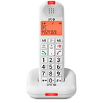 SPC Comfort Kairo - Téléphone sans Fil Seniors avec Grandes Touches, Son amplifié, Compatible avec appareils auditifs, Fonction de Blocage d'appel, Signal Lumineux et 2 mémoires directes - Blanc