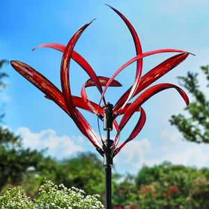 2 Moulins à Vent Décoratifs Pour Jardin - Modèles 7 Et 5 Pales, Hauteur ~52 Cm, Matériau PET, Facile à Assembler