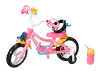 Zapf Creation 835210 Baby Born Fahrrad-Rosa Puppenfahrrad für 43cm große Puppen mit Stützrädern, Schlaufen Sicherheitsgurt, Blinklicht, Hupe und Flasche