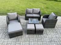 Rattan Garden Furniture Set Patio Conservatory Indoor Outdoor 7 Piece Set with Love Sofa Coffee Table Footstools