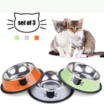 SPLLEADER Cat Dishes Stainless Steel,Kitten Bowls Cat Food Water Bowls with Non-Slip Rubber Base Pet Bowls Feeding Bowls for Cats and Puppies (Grey/Green/Orange)