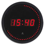 Alba Horloge à led Horled - cadre plastique noir affichage numérique rouge quartz diamètre 30cm