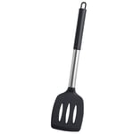 Silicone Slotted Turner Spatula Fish Slice Non-Stick Heat Resistant Stainless Steel Frying Spatula for Kitchen Utensils Cooking Flipping and Pressing (Black)