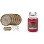 Yankee Candle Scented Candle - Red Apple Wreath Large Jar Candle : up to 150 Hours & Penguin Home Glass beaded 6 x Placemats (32cm), 6 x Coasters (10cm) & 6 x Napkin Rings (5cm) - Set of 18