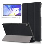 LYZXMY Case for Lenovo Tab M10 HD (2nd Gen) 10.1" TB-X306F / TB-X306X + [2 Pieces] Screen Protector Tempered Film - Ultra Thin with Stand Function Slim PU Leather Tablet Cover Skin - Black