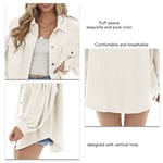 (Beige S)Womens Casual Jacket Puff Sleeve Soft Skin Friendly Pure Color SG5