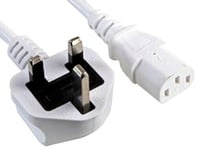 3M Metre WHITE PC Power Cable LCD Led UK IEC Kettle Lead Plug Monitor 3 x 1.0mm2