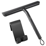 Vinabo Shower Squeegee for Shower Doors,Silicone Squeegee Shower Cleaner with Hook,Black Squeegee for Shower,Bathroom Squeegee for Shower Scraper for Kitchen,Mirror,Car,Window and Glass Cleaning
