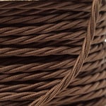 Art Deco Emporium PRE-CUT 3 Meter Length Vintage Styled British Mocha Brown Coloured Cloth Covered Braided Twist Flex - Electric Cable 3 Core; Electrical Wire 6Amp; Lighting Lead 0.75mm