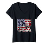 Womens Proud Born In The USA Novelty Graphic Tees & Cool Designs V-Neck T-Shirt