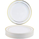 Set med 25 vita plasttallrikar med guldkant för bröllop, födelsedagar och fester, 19 cm