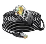 Elfcam® - Cat7 Câble Réseau Ethernet, Câble Rond avec Connecteurs RJ45, Cuivre Pur, Paire Torsadée Blindée SFTP, Haut Débit Jusqu'à 10 Gbit/s (50m, Noir)