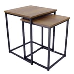 New Wooden Top And Metal Frame Tromso Contemporary Nest Of Two Tables Square