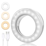 Selfie Ring Light,3 Modes Light Rechargeable Portable Clip-on Selfie Fill Light with 20 LED for iPhone/Android Smart Phone Photography,Camera Video,Girl Makes up (White)