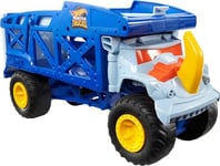 HOT WHEELS TOTAL Monster Trucks Monster Mover Rhino, Toy Car Hauler, Holds 12 1:64 Scale Monster Trucks or 32 Hot Wheels, With Ramp Launch, Gift for Kids 3 Years & Up, HFB13