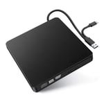 Portable External DVD Drive, 2 in 1 USB3.0 & Type-C CD/DVD-RW Recorder Optical CD Burner for Windows Mac OS, Compatible with HP, Dell XPS, Macbook, Macbook Pro 2019,2020 (Black)
