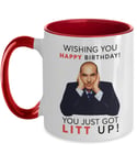 Louis Litt Suits Gift Wishing You Happy Birthday You Just Got Litt Up Funny Two Tone Coffee Mug Best Bday Meme Gifts for her him Men Women