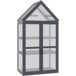 Outsunny - Mini serre de jardin en polycarbonate cadre en bois 3 niveaux dim. 70,5L x 42l x 132H cm double porte aérations réglables gris
