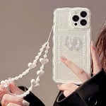 Kusiop Coque de Protection pour iPhone 14 Pro Max - avec chaîne de Perles - Rose - Transparent - Paillettes - avec Jolie chaîne
