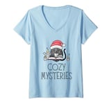 Womens Cozy Mysteries | Festive Cozy Murder Mystery Cat Detective V-Neck T-Shirt