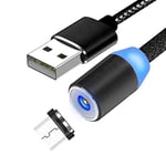 Kurphy 3 in 1 Magnetic Charging Cable with 3 Cord Heads (Micro USB/L/Type C) 360° Rotate Braided Cable Charging Cord 2M