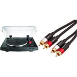 Audio-Technica AT-LP3BK Turntable Automatic Belt-Drive Black & Amazon Basics 2-Male to 2-Male RCA Audio Cable - 1.22 meters