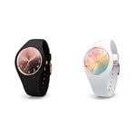 ICE-WATCH - Ice Sunset Black - Montre Noire pour Femme avec Bracelet en Silicone - 015746 (Small) & Ice Sunset Rainbow - Montre Blanche pour Femme avec Bracelet en Silicone - 015743 (Small)