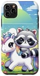 Coque pour iPhone 11 Pro Max Kawaii Raccoon on Unicorn Daydream
