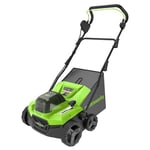 Greenworks 40V Cordless Lawn Scarifier Aerator and Lawn Rake with Brushless Motor, 3100 rpm, 38cm Working Width, 5 Depths, 45L Collection Box WITHOUT Battery & Charger GD40SC38II