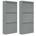 WOLTU Meuble à Chaussures, 18 Paires, Armoire à Chaussures, 3 Compartiments, Porte Abattante, en Métal, Meuble d'Entrée Étroit, Gris Clair, 50x15x106 cm, Pack de 2