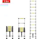UISEBRT teleskopstege 3,8M, multifunktionsförlängbar teleskopstege i aluminium, maxlast 150 kg, silver
