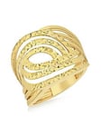 Love GOLD 9ct Yellow Gold 15mm Diamond Cut Swirl Ring, Yellow Gold, Size R, Women