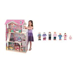 KidKraft 65934 Annabelle Wooden Dolls House with Furniture and Accessories & 65202 Wooden Doll Family Set of 7, Figures in Playset 12 cm/5 Inches Tall for Any Dolls House