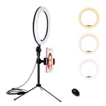 Desk Ring Light with Stand and Phone Holder,10 Inch Desktop Light Halo for Webcam, Zoom Meetings, Video Conferencing, Video Recording, TIK Tok, Live Streaming, Vlog, Photography, Camera, Makeup