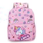 Cartoon Kids Unicorn Canvas Ryggsäck Skolväska Mode för Sta Pink