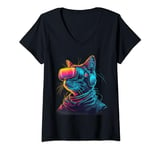 Womens Neon Feline Fantasy V-Neck T-Shirt