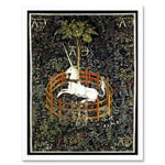 Unicorn Rests in a Garden Medieval Mythical Animal Nature Art Middle Ages Tapestry Art Print Framed Poster Wall Decor 12x16 inch