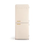 CREATE /RETRO FRIDGE COMBI 185 GOLD/Réfrigérateur combiné blanc cassé avec poignée dorée et congélateur 401L / 190W, système No Frost, 3 étagères, 2 tiroirs, 70x65x185 cm