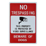 不适用 Video Surveillance Signs, No Trespassing Beware of Dogs Metal Warning Sign Indoor Or Outdoor Use for Home Business CCTV Security Camera