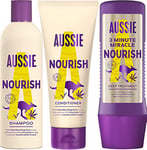 Aussie Nourish Routine Avec Shampoing/Après-shampoing/Soin Intensif - Anti-frisottis, Soin Cheveux Doux Et Nourris, À l’Extrait De Graines De Chanvre Australiennes