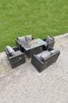 Rattan Outdoor Furniture Gas Fire Pit Rectangle Dining Table Gas Heater Adjustable Reclining Chairs Love Sofa