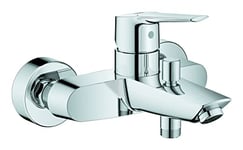 GROHE QUICKFIX Start - Wall Mounted Single-Lever Bath Shower Mixer (Metal Lever, 35 mm Ceramic Cartridge, Automatic Diverter: Bath/Shower, Integrated Non-Return Valve, Quick Spanner), Chrome, 24206002