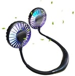 Hand Free Fan Wearable Necklace Fan Mini USB Rechargeable Portable Personal Fan with Double Heads 3 Speeds 360deg;Free Rotation Perfect for Sports Home Travel Office Camping