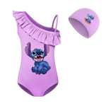 Flickor Barn Lilo Stitch Badkläder Tecknad Simdräkt Baddräkt Bikini Surf Med Cap Purple 140cm