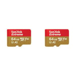 SanDisk Extreme microSDXC card plus SD adapter plus RescuePRO Deluxe, up to 170 mB/s, with A2 App Performance, UHS-I, Class, 10, U3, V30, Yellow, 64GB (Pack of 2)